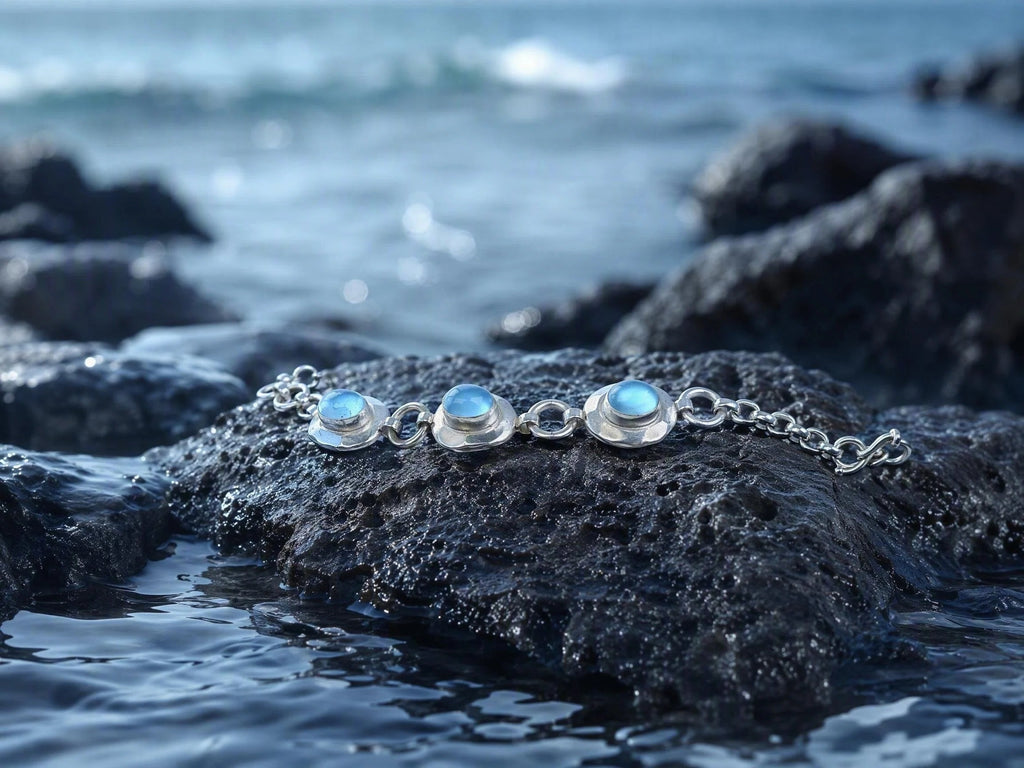 Sterling Silver Handmade Natural Aquamarine Bracelet Birthday Gift