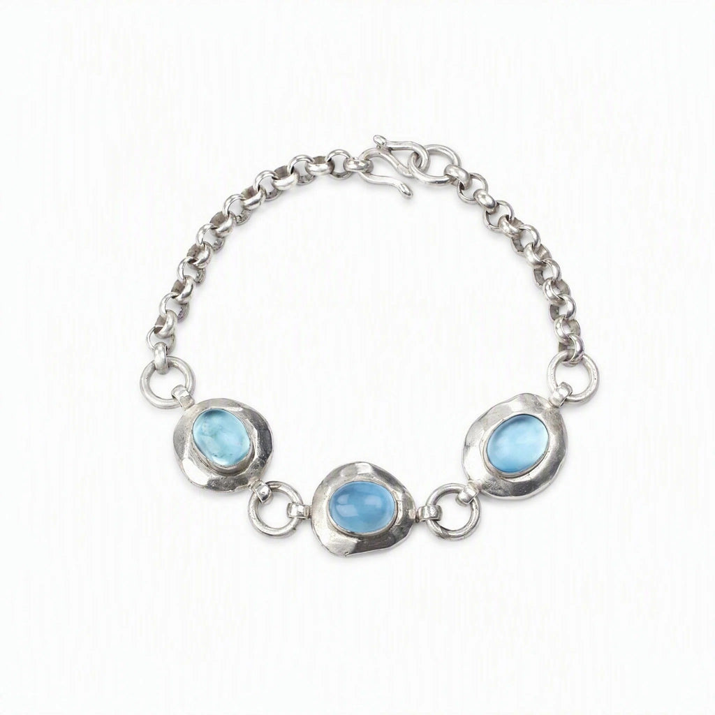 Sterling Silver Handmade Natural Aquamarine Bracelet Birthday Gift