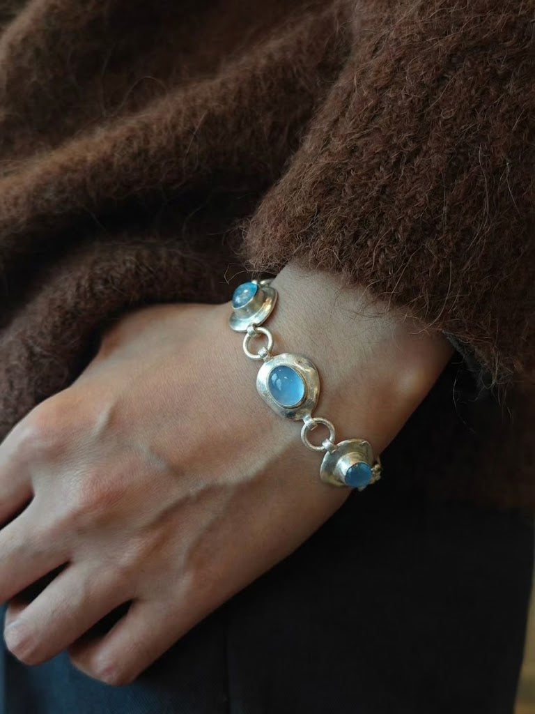 Sterling Silver Handmade Natural Aquamarine Bracelet Birthday Gift