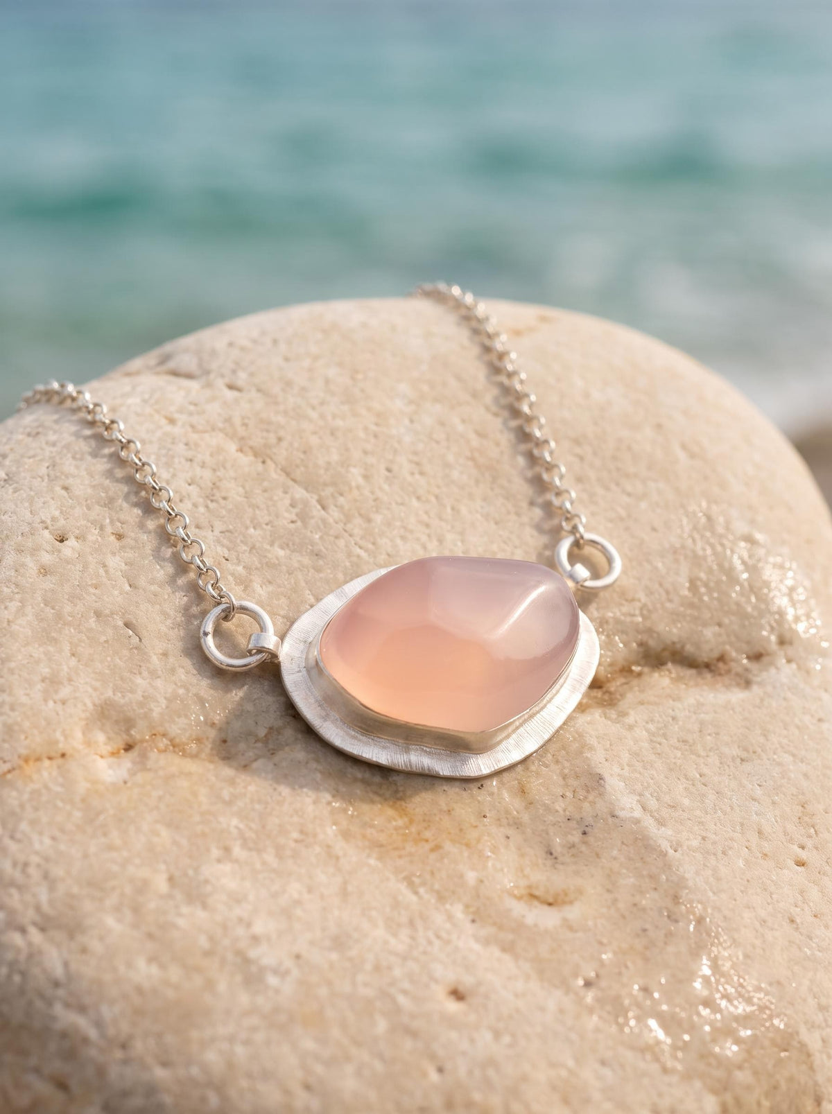 Rare Alashan Pink Agate Pendant Necklace in 999Sterling Silver - Natural Inner Mongolia Gemstone Charm