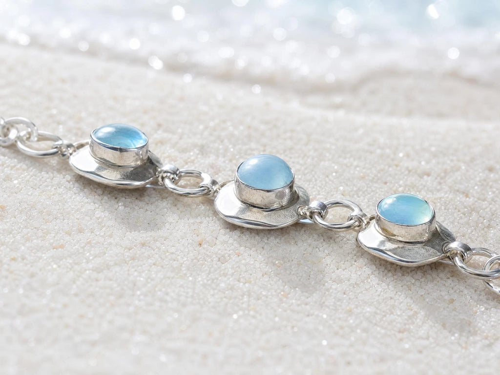 Sterling Silver Handmade Natural Aquamarine Bracelet Birthday Gift