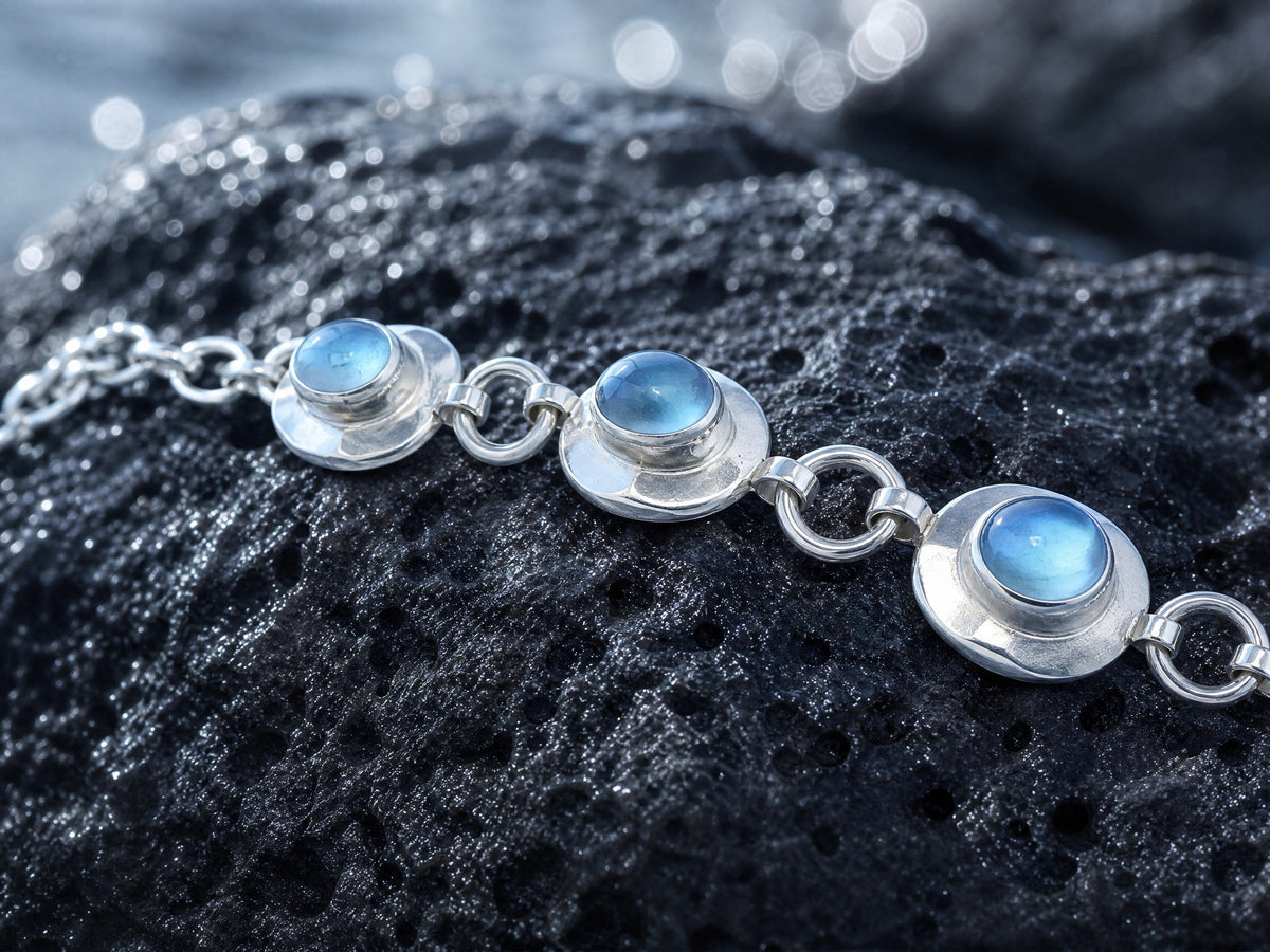 Sterling Silver Handmade Natural Aquamarine Bracelet Birthday Gift