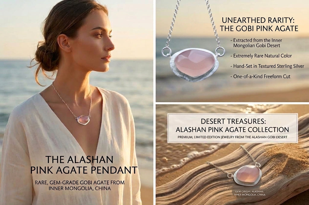 Rare Alashan Pink Agate Pendant Necklace in 999Sterling Silver - Natural Inner Mongolia Gemstone Charm