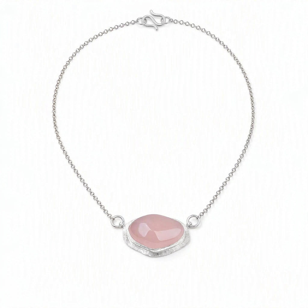 Rare Alashan Pink Agate Pendant Necklace in 999Sterling Silver - Natural Inner Mongolia Gemstone Charm
