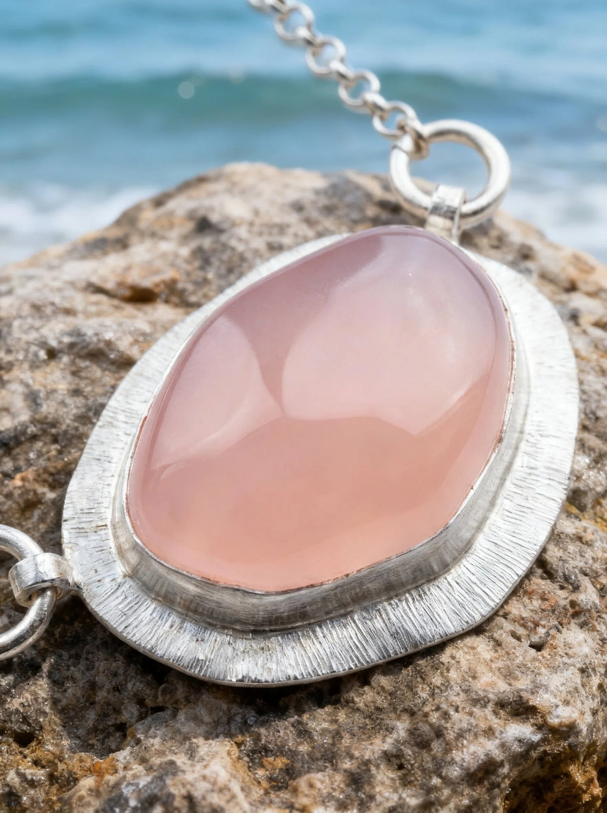 Rare Alashan Pink Agate Pendant Necklace in 999Sterling Silver - Natural Inner Mongolia Gemstone Charm
