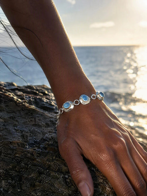 Sterling Silver Handmade Natural Aquamarine Bracelet Birthday Gift