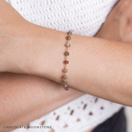 Real Gemstone Bracelets, Aquamarine Emerald Beaded Chain Stacking Bracelets, Zodiac Crystal Birthstone Jewelry Gift Mom Daughter Grandma